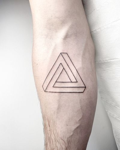 Explore the infinite with this fine line tattoo by Malvina Maria Wisniewska. A modern twist on the iconic triangle motif.