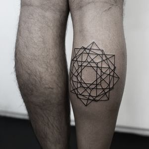 Intricate fine line and geometric design by Malvina Maria Wisniewska, creating a beautiful and unique pattern on the skin.