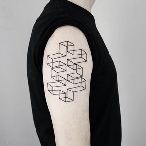 Experience the clean lines and precise angles of this geometric fine line tattoo by the talented artist Malvina Maria Wisniewska.