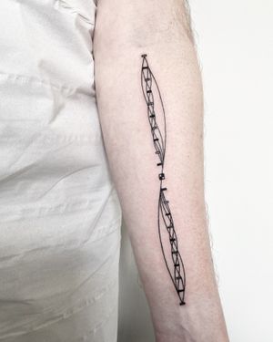 Explore the beauty of genetics with this fine line tattoo by Malvina Maria Wisniewska. A unique blend of abstract and geometric designs.