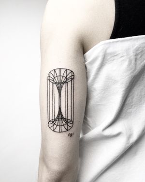 Explore the depths of the universe with this fine line, geometric tattoo by Malvina Maria Wisniewska.