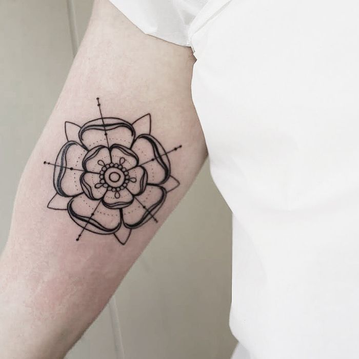 Geometric Yorkshire Rose Tattoo