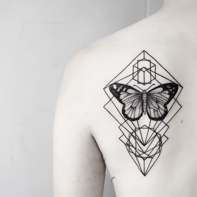 Unique dotwork and fine line butterfly design by Malvina Maria Wisniewska