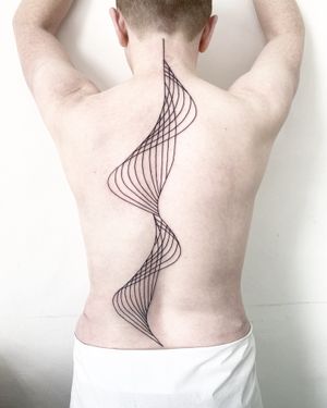 Admire the intricate beauty of wavy, curvy lines in this fine line geometric tattoo by Malvina Maria Wisniewska.