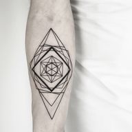 Elegant and intricate blackwork tattoo featuring geometric patterns created by Malvina Maria Wisniewska.