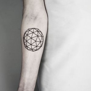 Explore the intricate world of fine line tattoos with this stunning geometric wireframe design by Malvina Maria Wisniewska.