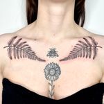 Fern, Bee, and Sunflower Tattoo