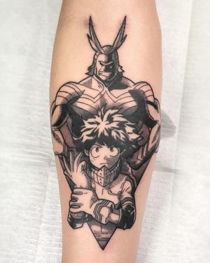 • Mydoriya Izuku & All might • characters from My Hero Academia manga by our resident @f.eric_ 
Get in touch! Felipe would be happy to do more of similar projects! Limited availability this month! 
Books/info in our Bio: @southgatetattoo 
•
•
•
#midoriyaizuku #allmight #mangatattoo #animetattoo #myheroacademia #myheroacademiatattoo #northlondon #southgatetattoo #southgateink #southgatepiercing #southgate #londontattoo #northlondontattoo #londonink #enfield #london #londontattoostudio #amazingink #sgtattoo 