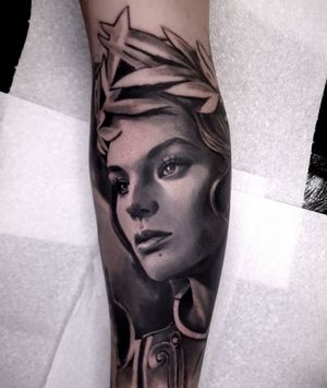 A realistic inyerpretation of Aphroditis #tattoo #mythologytattoo #black&grey #realism #tattoosleeve