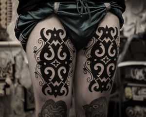 Unique and mesmerizing blackwork design by Francesco Capro, featuring intricate ornamental patterns that will make a bold statement.
