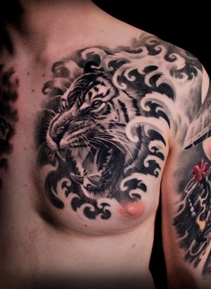 Tiger and Japanese female warrior