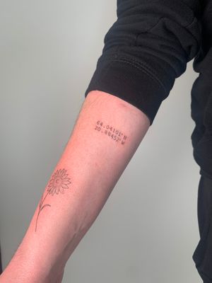 Minimalist and delicate, get your special coordinates inked by Chloe Hartland in small lettering style.