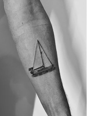 Set sail with this illustrative ship tattoo by Gabriele Lacerenza. Perfect for those who love the sea and exploration.