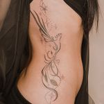 ornamental fine line Phoenix on the stomach, ribs and hip