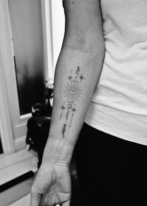 Embrace elegance with this ornamental tattoo design by Math. Intricate and dainty, this tattoo will add a touch of sophistication to your look.