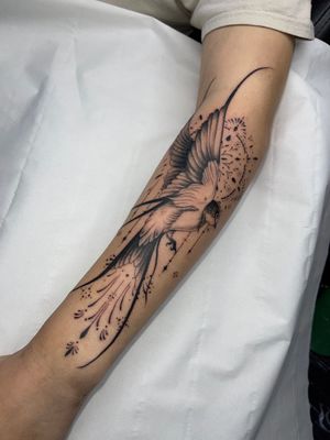 Elegant and detailed swallow design by talented artist Beyza Taser, perfect for those who love ornamental tattoos.