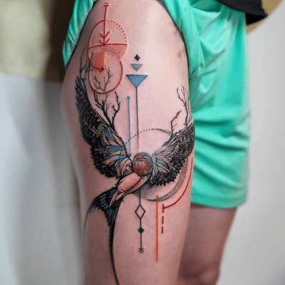 Swallow tree geometric tattoo