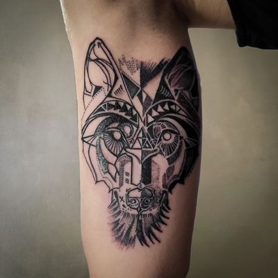 Wolf half light half dark tattoo