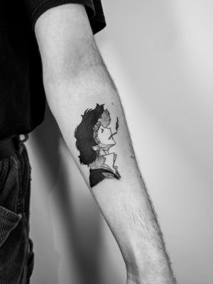Get a sleek and stylish anime tattoo featuring characters from Cowboy Bebop, expertly crafted by tattoo artist Oliver Soames.