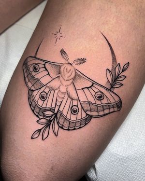 Fine line moth tattoo