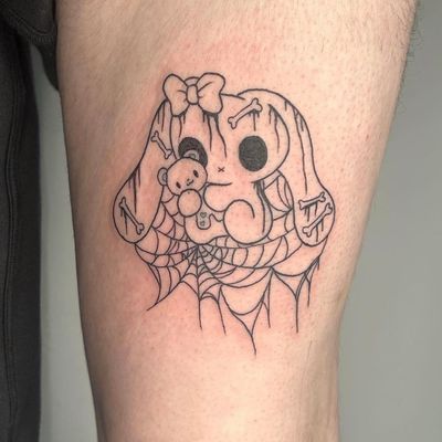 Get inked with this cute blackwork bunny by the talented artist Zanzi La Vey. Perfect for lovers of kawaii style tattoos.
