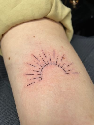 Sun fine line, fine line tattoo, sun tattoo