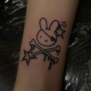 Get inked with this captivating blackwork pirate and cute Miffy illustration by the talented artist Zanzi La Vey.