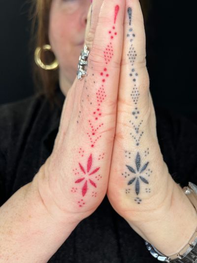 Experience the artistry of Indigo Forever Tattoos with this mesmerizing dotwork and hand-poke ornamental pattern design.