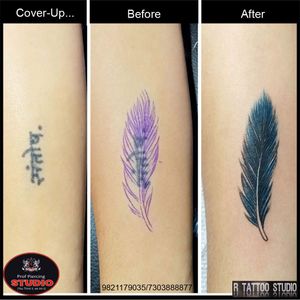 Name Tattoo Cover Up With Feather On Said of Wrist..#feather #feathertattoo #pankha #coverup #coveruptattoo  #coveruptattoos #coverupfeathertattoo #ink #inked #tattoo #tattoos #tattooed #tattooing #wrist #wristtattoo #tattooidea #tattooideas #art #artist #artwork #rtattoo #rtattoos #rtattoostudio #ghatkopartattoo #ghatkopar #ghatkoparwest #mumbai #india