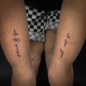 Get a personalized small lettering tattoo by the talented artist Jenny Dubet for a stylish and sophisticated look.