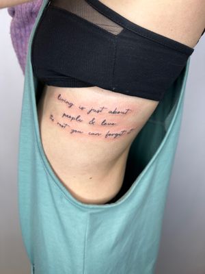 A beautiful and intricate fine line tattoo featuring small lettering of a meaningful quote by jadeshaw_tattoos.