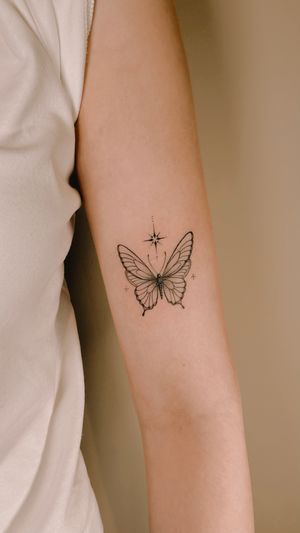 Fine line butterfly and sparkle scar cover up