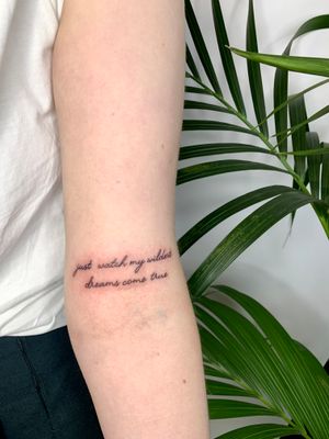 Elegant small lettering tattoo with intricate fine line work by the talented artist jadeshaw_tattoos. Perfect for minimalist lovers.
