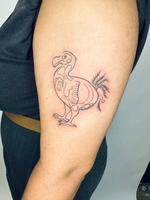 Get inspired by this fine line, illustrative dodo bird tattoo by jadeshaw_tattoos. A unique and artistic design for bird lovers!