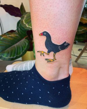 Unique and bold tattoo featuring a bird and moorhen hen design in the ignorant style by jadeshaw_tattoos.