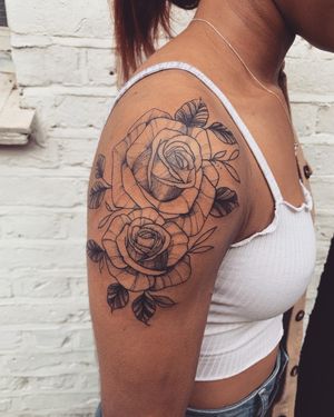 Admire the beauty of this intricate illustrative rose tattoo by jadeshaw_tattoos, perfect for dark skin tones.