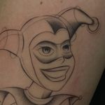 Harley Quinn tattoo, fine line tattoo , fine line cartoon . 