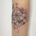 Compass Rose and Flowers Tattoo