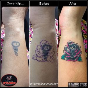Om Name Tattoo Cover Up With Flower On Said of Wrist..#feather #feathertattoo #flower #coverup #coveruptattoo  #coveruptattoos #coverupflowertattoo #ink #inked #tattoo #tattoos #tattooed #tattooing #wrist #wristtattoo #tattooidea #tattooideas #art #artist #artwork #rtattoo #rtattoos #rtattoostudio #ghatkopartattoo #ghatkopar #ghatkoparwest #mumbai #india