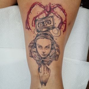 Unique dotwork style tattoo inspired by Stranger Things, created by Belle Tannahill.