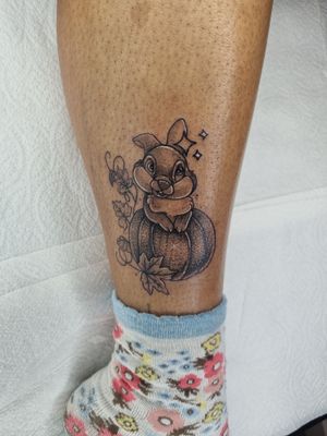Capture the charm of Disney with this illustrative tattoo by Belle Tannahill featuring the lovable Thumper rabbit character.