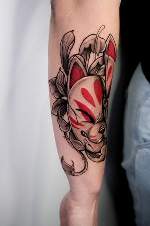 Kitsune mask with Japanese florals