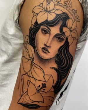 Capture the beauty of a muse with this neo-traditional tattoo by the talented artist Edyta. Symbolic of inspiration and creativity.