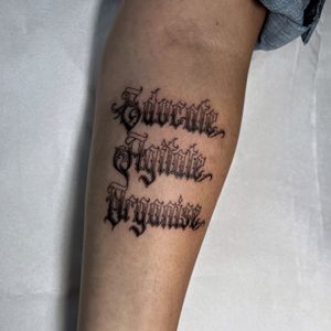 Express your individuality with a custom lettering tattoo by the talented artist, Cristina. Stand out from the crowd with a one-of-a-kind design.