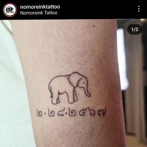 Elephant and Wedding Date by No More Ink Tattoo, Bangkok, Thailand