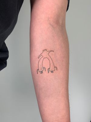 Get a stunning fine line and illustrative tattoo inspired by The Flaming Lips' 'Yoshimi Battles the Pink Robots' album cover.
