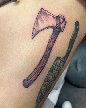 Blackwork Axe on the thigh of a Mormon (shhh)