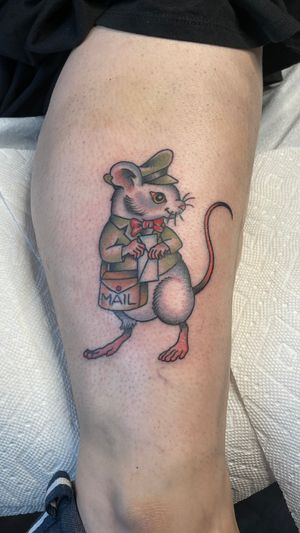 Mail mouse #traditional @natefierro #traditional #traditionaltattoo #mousetattoo #ankletattoo #neotraditional #neotraditionaltattoo