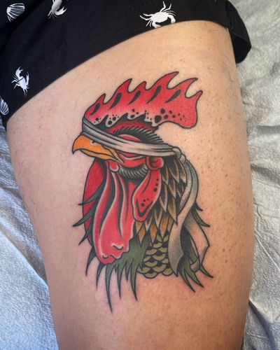 Blindfolded Rooster #neotraditional #neotraditionaltattoo #traditionaltattoo #traditional #colortatattoo #roostertattoo