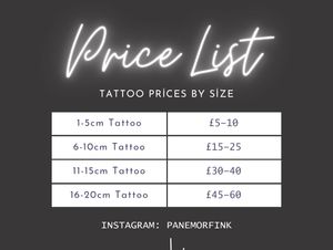My price list. If you want to make an appointment please contact me! Don’t forget that I’m a beginner and check out my works! 🥰